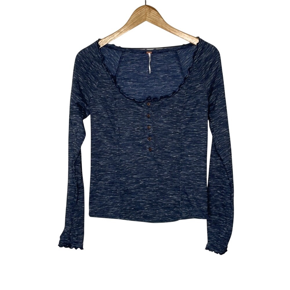 Free People Long Sleeve Blouse sz Small Blue/White